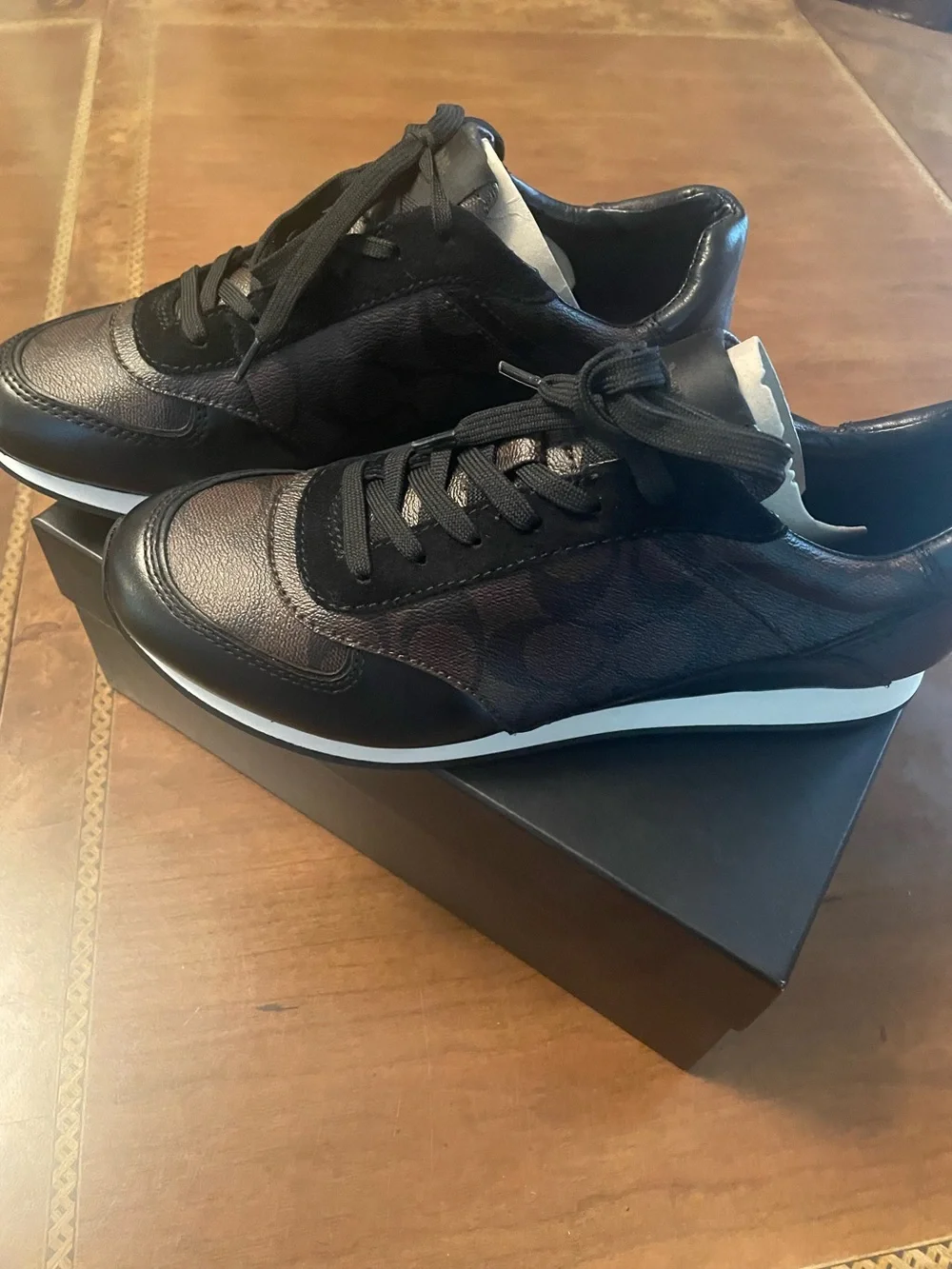 Coach Rebecca women’s Brown/ Black Logo Casual Leather Lace-Up Sneakers